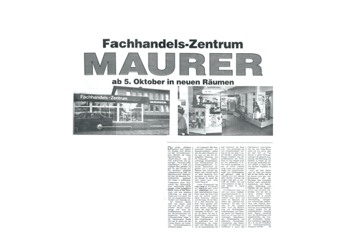 Geschichte: Fachhandels-Zentrum MAURER 05.09.1990 Hannoversche Allgemeine Zeitung