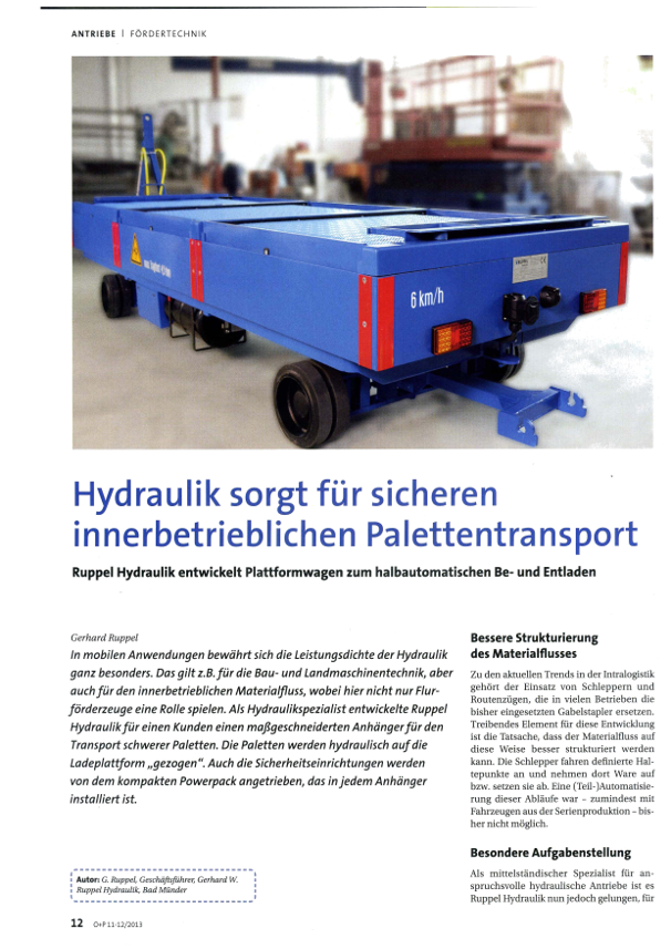 Artikel aus der Fachpresse: Hydraulik sorgt für sicheren Palettentransport 